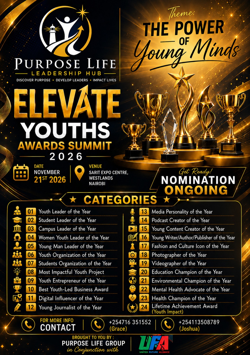 Elevate Youths Awards Summit 2026 poster — The Power of Young Minds